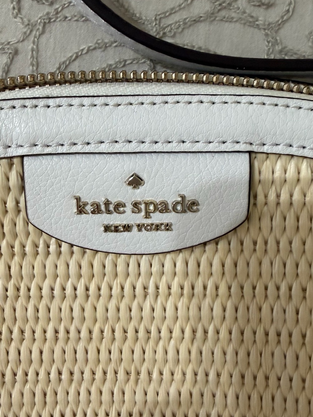 kate spade Straw and White Crossbody Bag with Black Trim - Picture 3 of 9